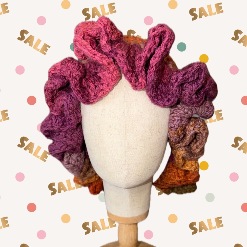 Handmade Crochet Ruffle Cloche Hat Boho Autumn Fairy Festival Beanie
